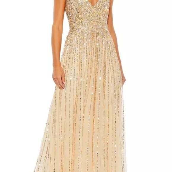 NEW Mac Duggal Sequined Sleeveless Wrap Over A Line Gown with tags SIZE 10 - Picture 3 of 5